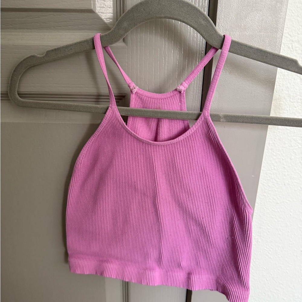 Pink Ribbed Crop Top